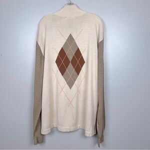 Lanzino men’s lightweight wool blend argyle detail zip front cardigan, XXL.